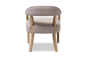 Baxton Studio Macee French Vintage Cottage Weathered Oak Finish Wood and Beige Fabric Upholstered Accent Chair