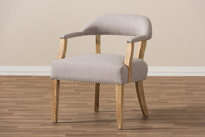 Baxton Studio Macee French Vintage Cottage Weathered Oak Finish Wood and Beige Fabric Upholstered Accent Chair