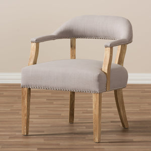 Baxton Studio Macee French Vintage Cottage Weathered Oak Finish Wood and Beige Fabric Upholstered Accent Chair