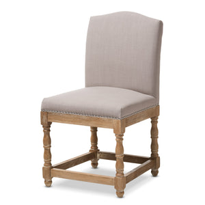 Baxton Studio Paige French Vintage Cottage Weathered Oak Finish Wood and Beige Fabric Upholstered Dining Side Chair