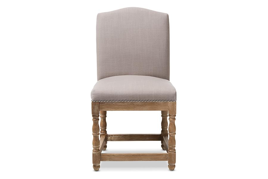 Baxton Studio Paige French Vintage Cottage Weathered Oak Finish Wood and Beige Fabric Upholstered Dining Side Chair