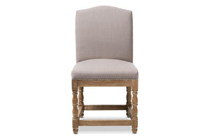 Baxton Studio Paige French Vintage Cottage Weathered Oak Finish Wood and Beige Fabric Upholstered Dining Side Chair