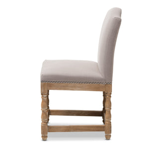 Baxton Studio Paige French Vintage Cottage Weathered Oak Finish Wood and Beige Fabric Upholstered Dining Side Chair