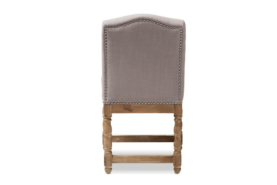 Baxton Studio Paige French Vintage Cottage Weathered Oak Finish Wood and Beige Fabric Upholstered Dining Side Chair