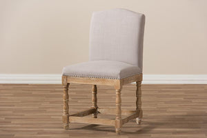 Baxton Studio Paige French Vintage Cottage Weathered Oak Finish Wood and Beige Fabric Upholstered Dining Side Chair