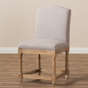 Baxton Studio Paige French Vintage Cottage Weathered Oak Finish Wood and Beige Fabric Upholstered Dining Side Chair