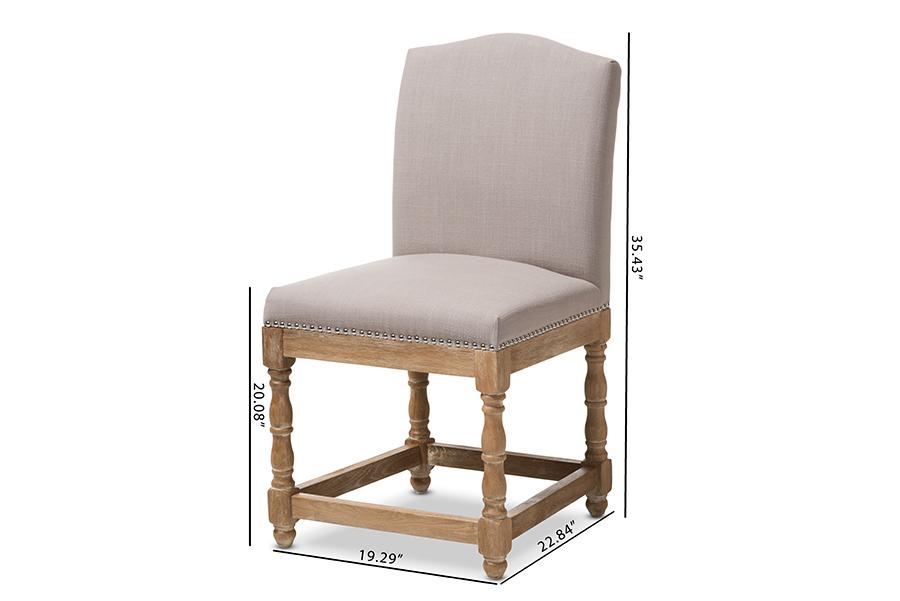 Baxton Studio Paige French Vintage Cottage Weathered Oak Finish Wood and Beige Fabric Upholstered Dining Side Chair