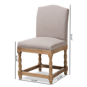 Baxton Studio Paige French Vintage Cottage Weathered Oak Finish Wood and Beige Fabric Upholstered Dining Side Chair