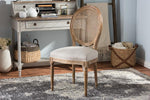 Baxton Studio Adelia French Vintage Cottage Weathered Oak Finish Wood and Beige Fabric Upholstered Dining Side Chair with Round Cane Back