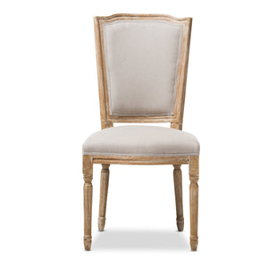 Baxton Studio Cadencia French Vintage Cottage Weathered Oak Finish Wood and Beige Fabric Upholstered Dining Side Chair