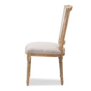 Baxton Studio Cadencia French Vintage Cottage Weathered Oak Finish Wood and Beige Fabric Upholstered Dining Side Chair