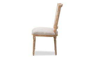 Baxton Studio Cadencia French Vintage Cottage Weathered Oak Finish Wood and Beige Fabric Upholstered Dining Side Chair