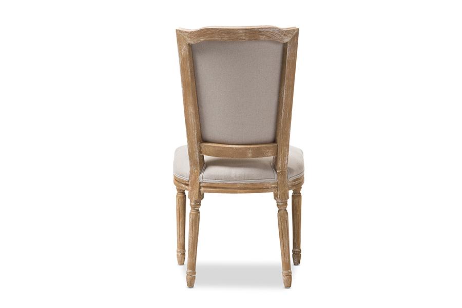 Baxton Studio Cadencia French Vintage Cottage Weathered Oak Finish Wood and Beige Fabric Upholstered Dining Side Chair