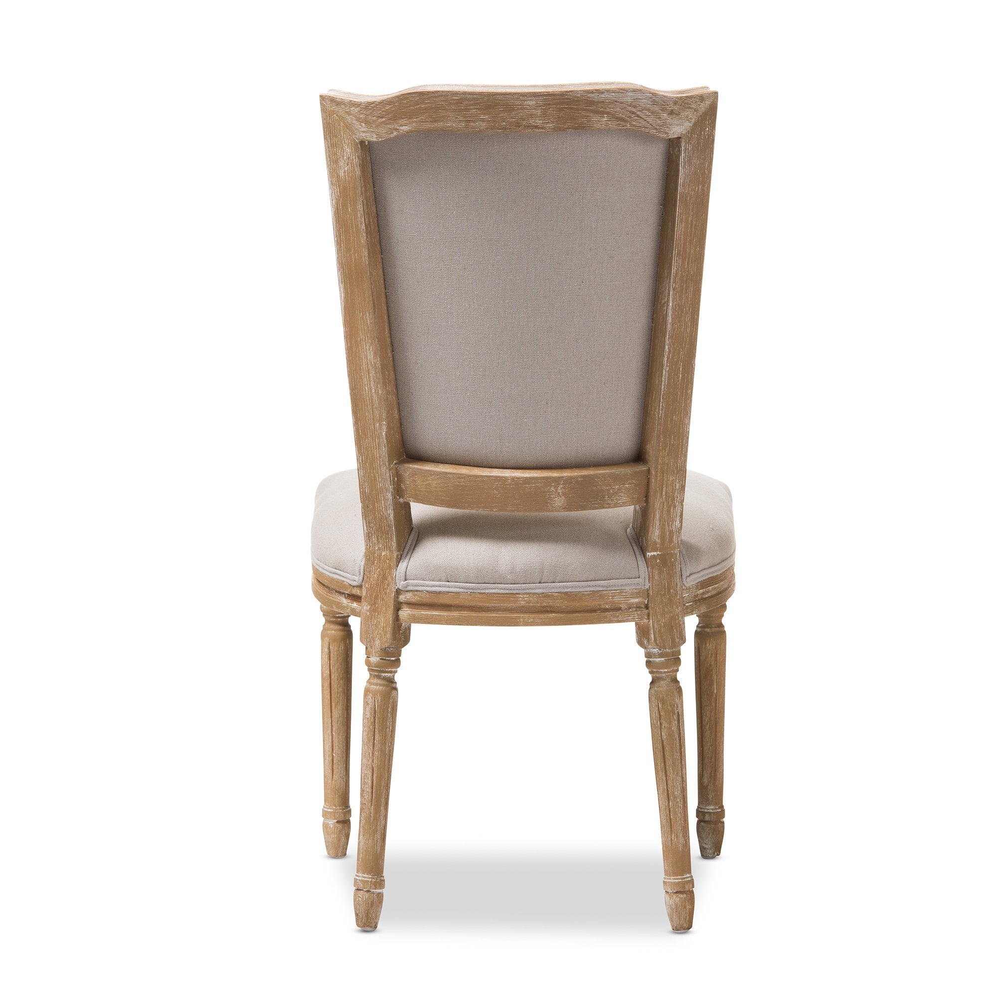 Baxton Studio Cadencia French Vintage Cottage Weathered Oak Finish Wood and Beige Fabric Upholstered Dining Side Chair