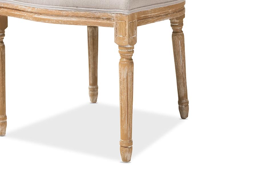 Baxton Studio Cadencia French Vintage Cottage Weathered Oak Finish Wood and Beige Fabric Upholstered Dining Side Chair