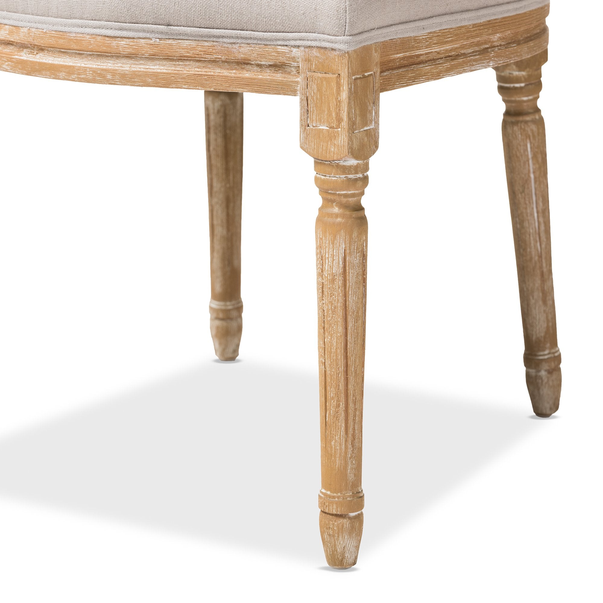 Baxton Studio Cadencia French Vintage Cottage Weathered Oak Finish Wood and Beige Fabric Upholstered Dining Side Chair