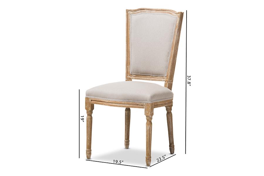 Baxton Studio Cadencia French Vintage Cottage Weathered Oak Finish Wood and Beige Fabric Upholstered Dining Side Chair