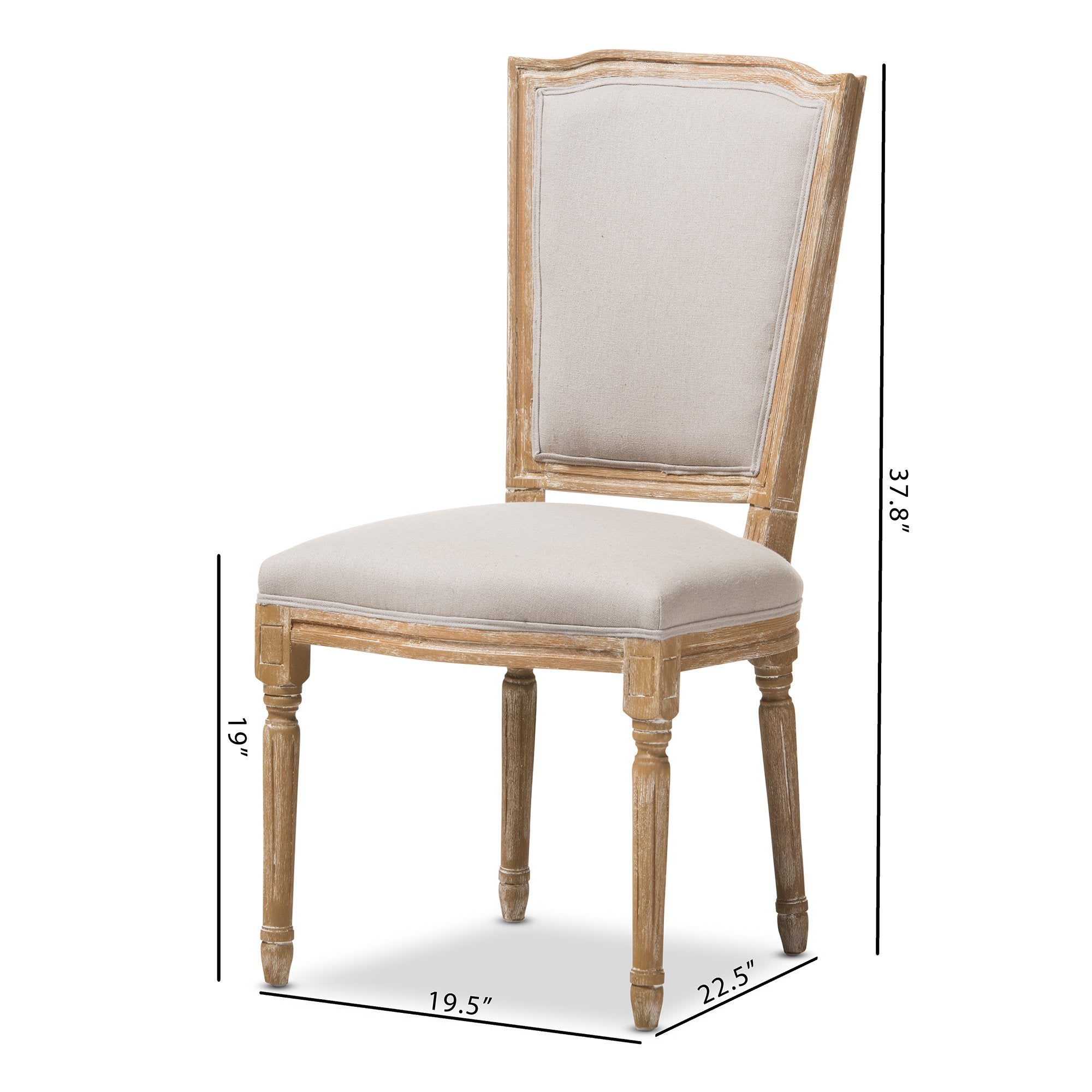 Baxton Studio Cadencia French Vintage Cottage Weathered Oak Finish Wood and Beige Fabric Upholstered Dining Side Chair