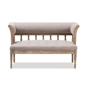 Baxton Studio Nora Swedish Gustavian Style Distressed Oak Wood Linen Upholstered Sofa Settee