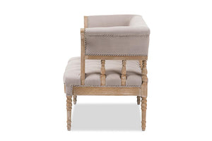 Baxton Studio Nora Swedish Gustavian Style Distressed Oak Wood Linen Upholstered Sofa Settee