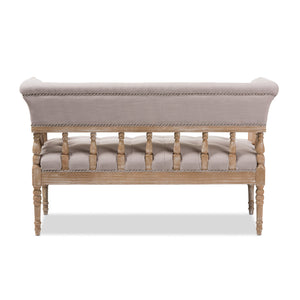 Baxton Studio Nora Swedish Gustavian Style Distressed Oak Wood Linen Upholstered Sofa Settee