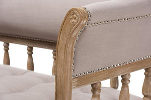 Baxton Studio Nora Swedish Gustavian Style Distressed Oak Wood Linen Upholstered Sofa Settee