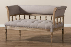 Baxton Studio Nora Swedish Gustavian Style Distressed Oak Wood Linen Upholstered Sofa Settee