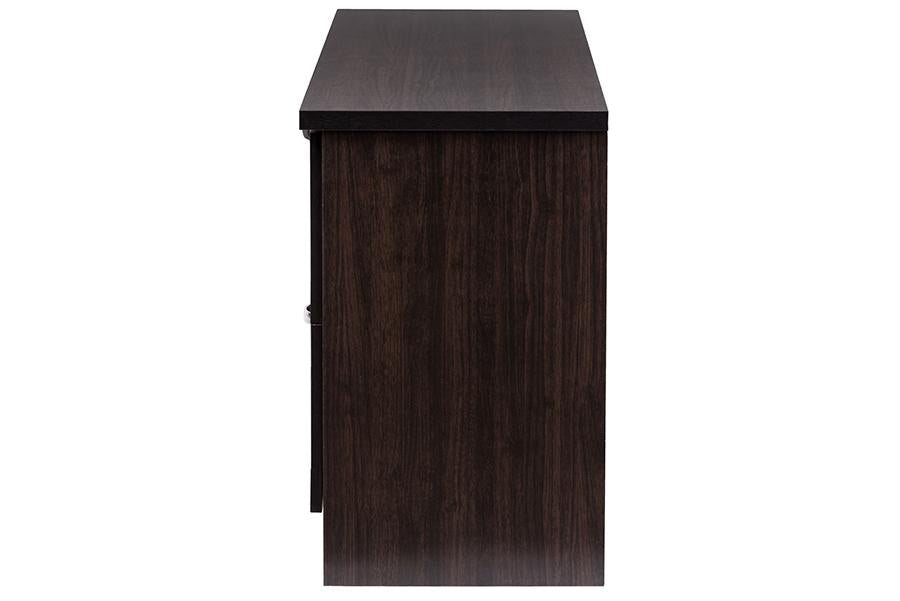 Baxton Studio Adelino 63 Inches Dark Brown Wood TV Cabinet with 4 Glass Doors and 2 Drawers