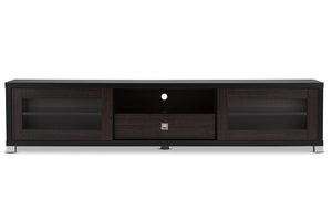 Baxton Studio Beasley 70-Inch Dark Brown TV Cabinet with 2 Sliding Doors and Drawer