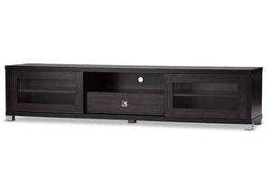 Baxton Studio Beasley 70-Inch Dark Brown TV Cabinet with 2 Sliding Doors and Drawer