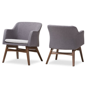 Baxton Studio Vera Mid-Century Modern Two-Tone Grey Fabric Lounge Chair (Set of 2)