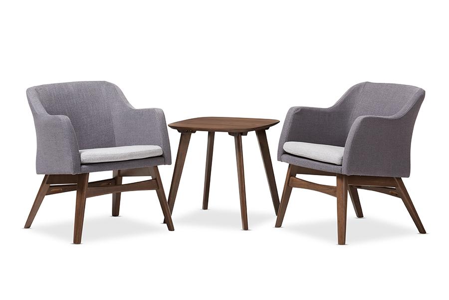 Baxton Studio Vera Mid-Century Modern 3-Piece Lounge Chair and Side Table Set