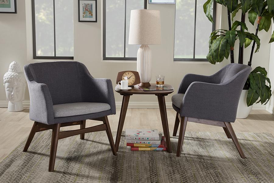 Baxton Studio Vera Mid-Century Modern 3-Piece Lounge Chair and Side Table Set