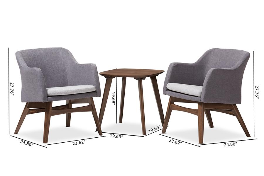 Baxton Studio Vera Mid-Century Modern 3-Piece Lounge Chair and Side Table Set