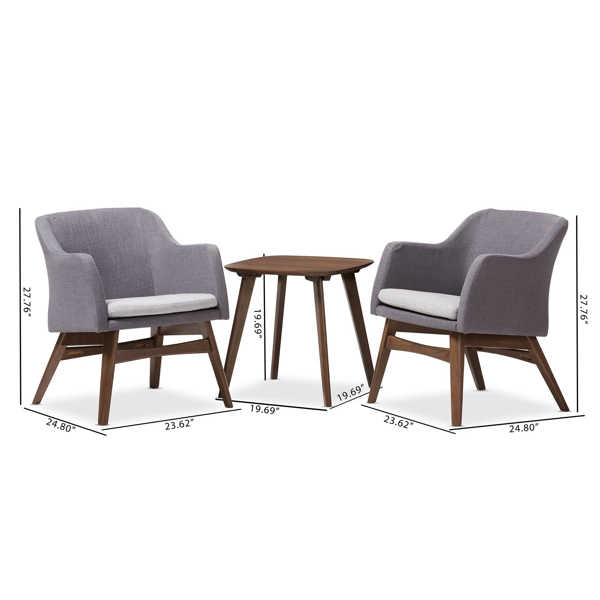 Baxton Studio Vera Mid-Century Modern 3-Piece Lounge Chair and Side Table Set