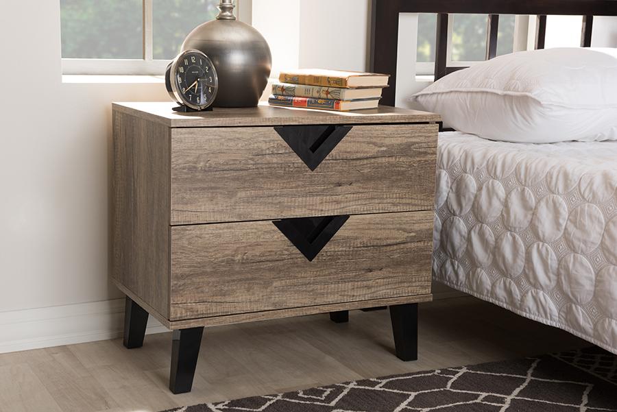 Baxton Studio Swanson Modern and Contemporary Light Brown Wood 2-Drawer Nightstand