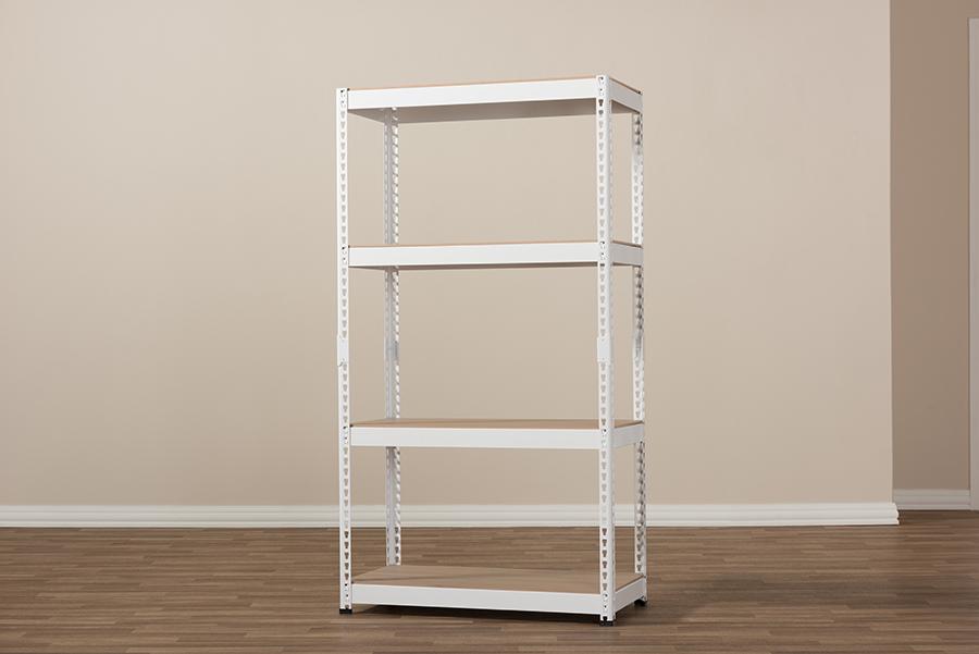 Baxton Studio Cody White Metal 4-Shelf Multipurpose Shelving Rack