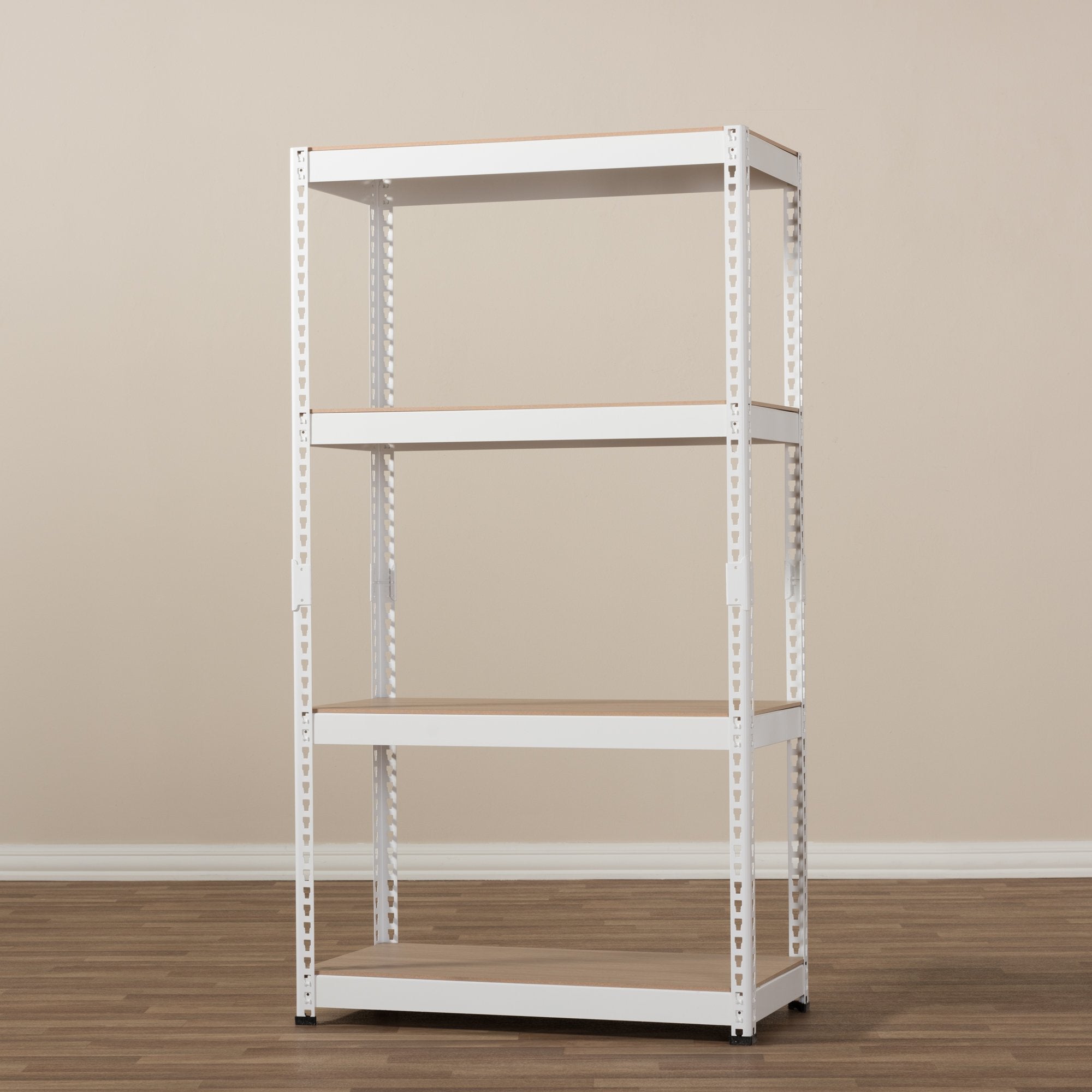 Baxton Studio Cody White Metal 4-Shelf Multipurpose Shelving Rack