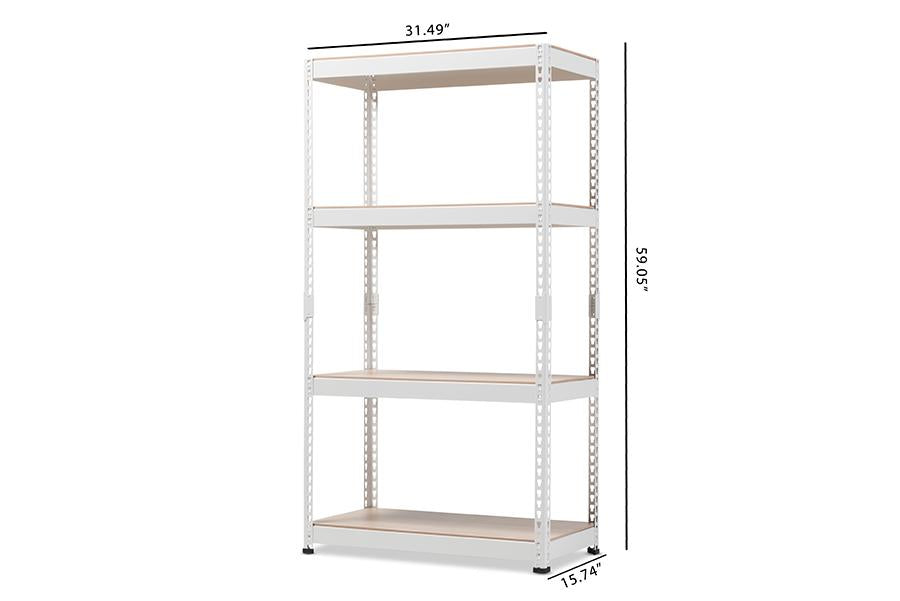 Baxton Studio Cody White Metal 4-Shelf Multipurpose Shelving Rack