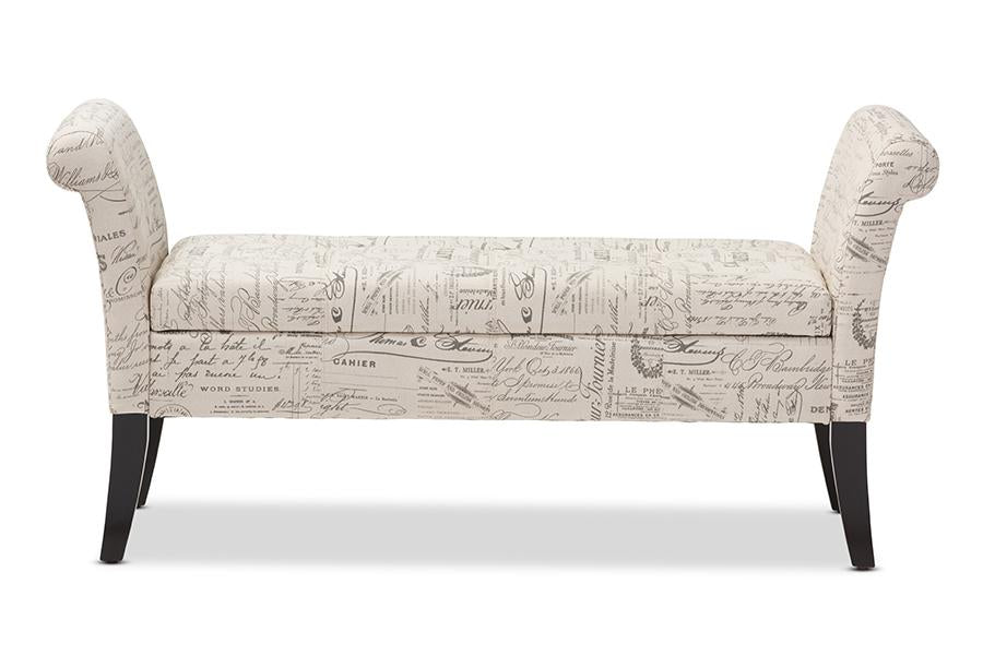 Baxton Studio Avignon Script-Patterned French Laundry Fabric Storage Ottoman Bench