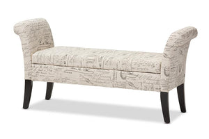 Baxton Studio Avignon Script-Patterned French Laundry Fabric Storage Ottoman Bench