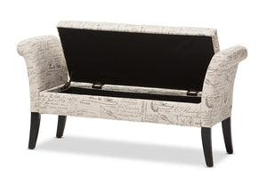 Baxton Studio Avignon Script-Patterned French Laundry Fabric Storage Ottoman Bench