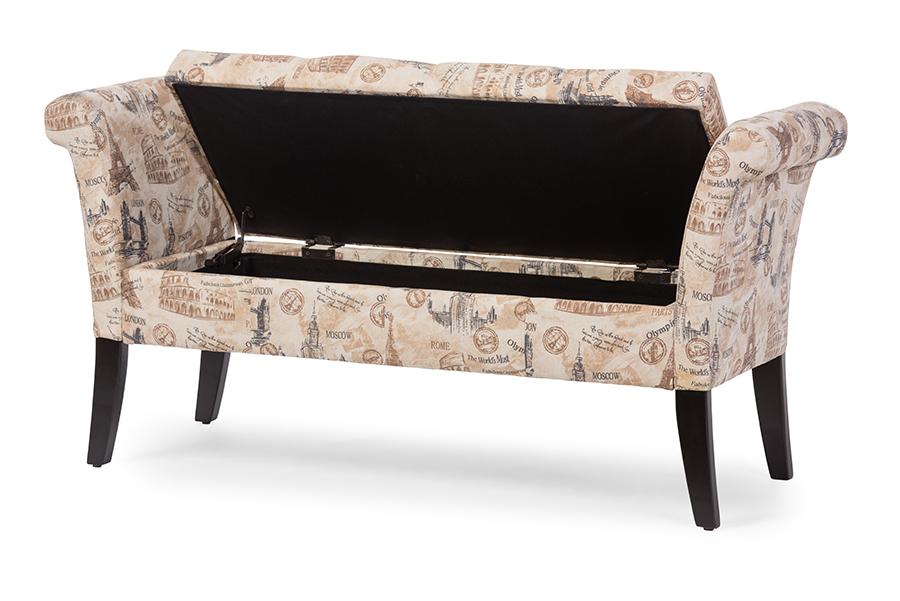 Baxton Studio Baxton Studio Avignon Towers-patterned French Laundry Fabric Storage Ottoman Bench