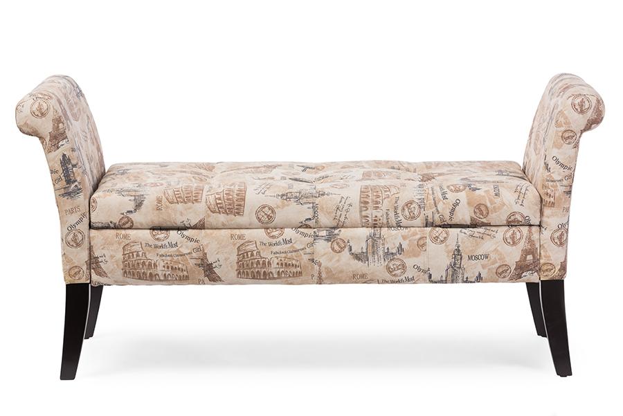 Baxton Studio Baxton Studio Avignon Towers-patterned French Laundry Fabric Storage Ottoman Bench