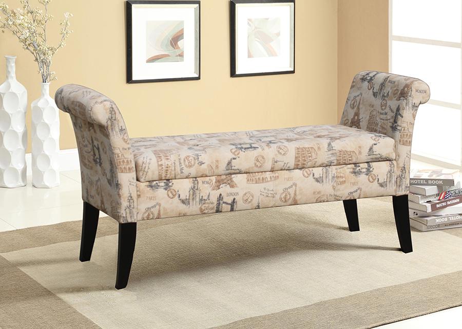 Baxton Studio Baxton Studio Avignon Towers-patterned French Laundry Fabric Storage Ottoman Bench