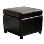 Baxton Studio Black Full Leather Small Storage Cube Ottoman