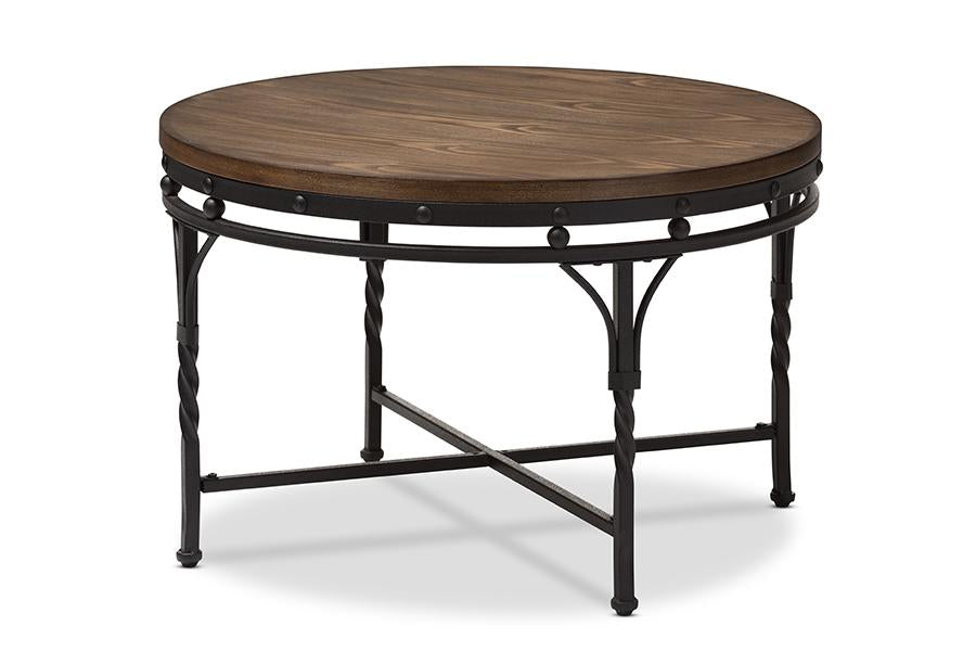 Baxton Studio Austin Vintage Industrial Antique Bronze Round Coffee Cocktail Occasional Table