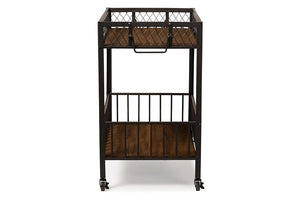 Baxton Studio Bentley Antiqued Vintage Industrial Metal and Wood Wheeled Kitchen Serving Cart