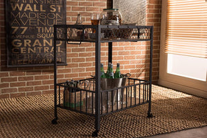 Baxton Studio Bentley Antiqued Vintage Industrial Metal and Wood Wheeled Kitchen Serving Cart