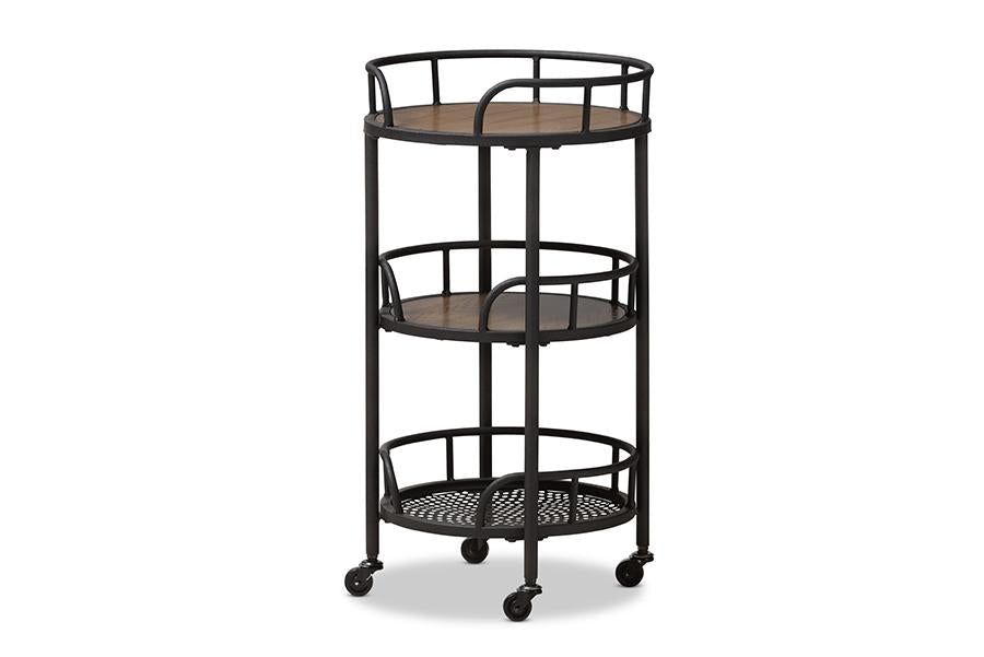 Baxton Studio Bristol Rustic Industrial Style Metal and Wood Mobile Serving Cart